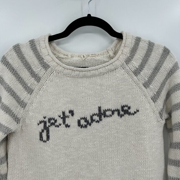 ANTHROPOLOGIE Moth White Gray Striped Knit Jet' Adore Crew Neck Sweater Small - Picture 4 of 7